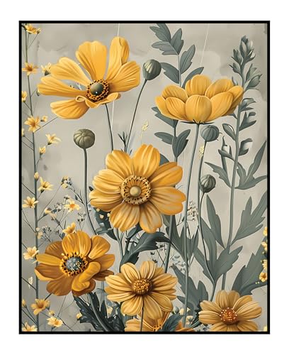Posterizer 1 pcs - lush yellow flowers in nature - bright chic floral decor - Floral & Botanical Art - gift for women, friend - decor for porch, sunroom - 16x20 unframed wall art