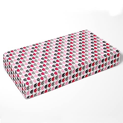 Bacati - Elephant Pink, Fuchsia, Grey 100% Cotton Girls Universal Baby Crib Or Toddler Bed Fitted Sheet #TOP1