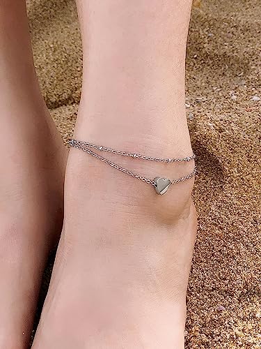 Image of FaithHeart Waterproof Ankle Bracelets for Women, 1 /2 /3Pcs Non Tarnish Stainless Steel Layered Anklet Set Paperclip Figaro Cuban Link Chain Dainty Summer Beach Jewelry Gift Adjustable Size