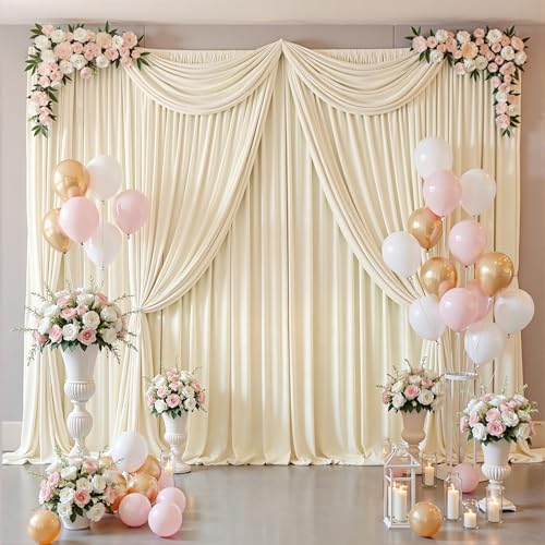 10x10ft Champagne Backdrop Curtain for Parties, Wrinkle Free Fabric Wedding Backdrop Curtain, Photo Backdrop Drapes for Birthday Party Baby Shower Bridal Shower Photography, 2 Panels 5x10FT