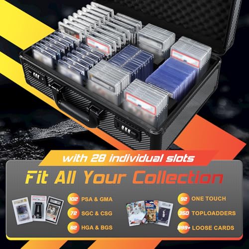 boldblox Graded Card Case with Individual Slots Storage Box, Trading Card Cases for Sports Cards with Combo Lock, Card Slab Case for Baseball Cards Storage, Graded Cards Display Box X-Large