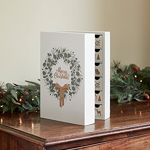 Lights4Fun, Inc. Winter Wonderland Reindeer Pre-Lit Battery Operated Led Fold Out White Wooden Christmas Advent Calendar With Drawers #TOP3