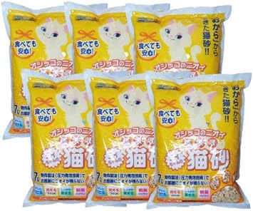 Amazon 国産 オシッコのニオイ 超吸収 ミィちゃんの猫砂 2つ穴タイプ 大容量7l 6袋 猫砂 おから ミィちゃんの猫砂 猫砂 通販