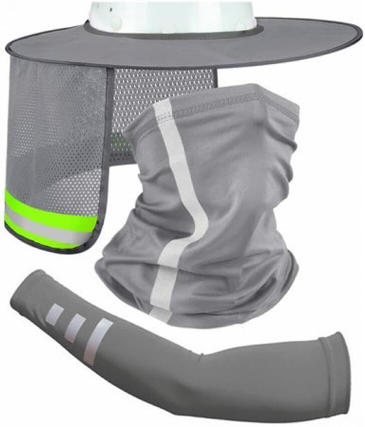 Bluejw Hard Hat Sun Shade Full Brim Sun Visor Neck Shade with Reflective Strip Hard Hat Accessories High Visibility Hard Hat Visor for Men Women Construction Use, UV Protection Arm Sleeves