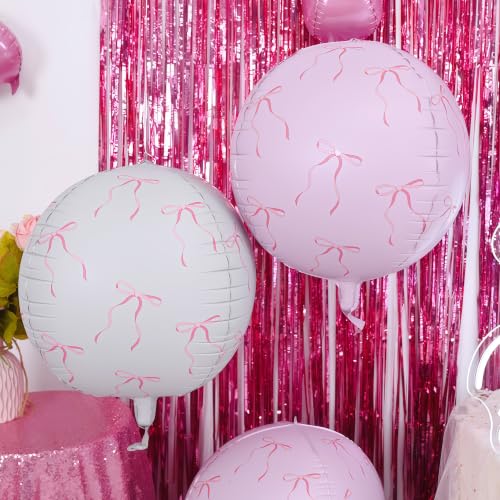 Image of Bow Round Foil Balloons Birthday Coquette Decor 22 Inch 6 Pcs