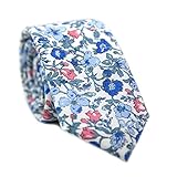 DAZI Men's Skinny Tie Floral Print Cotton Necktie, Great for Weddings, Groom, Groomsmen, Missions, Dances, Gifts. (Spring Bloom)