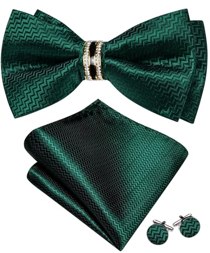 Image of YOHOWA Mens Bow Tie Set Paisley Pre-tied Bowties Adjustable with Handkerchief Cufflinks Gold Ring Set Wedding Prom Party