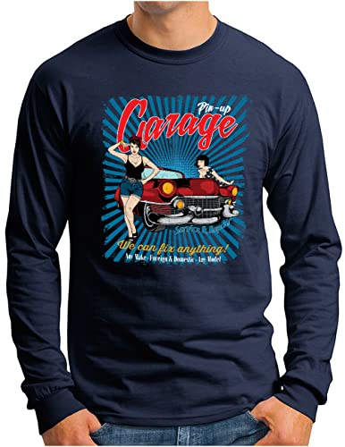 US Pin Up Girls Racing t-shirt manches longues coton bleu marine taille M