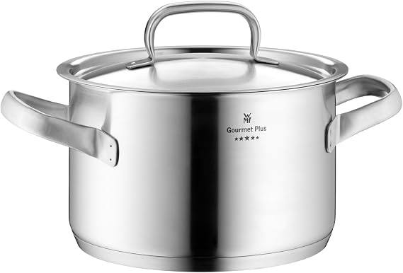 WMF Gourmet Plus 9-Piece Cookware Set, Stainless Steel Suitable for Induction, 1 Low Saucepan 20 cm, 3 Saucepans 16 cm, 20 cm and 24 cm, 1 Saucepan 16 cm with 4 Stainless Steel Lids