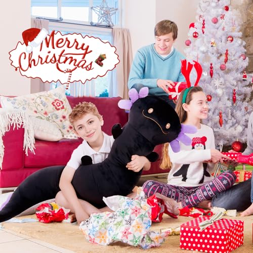 Image of Tianmihou 48 inch Giant Axolotl Plush Stuffed Animal, Big Black Axolotl Glow in The Dark Fluorescent Plushies, Jumbo Salamander Body Pillow Gifts for Kids Adults, Birthday