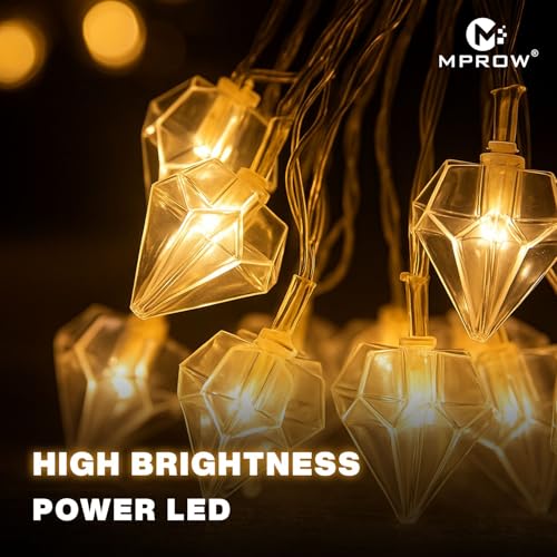 Image of MPROW Diamond Crystal LED String Lights - Yellow-Color Decorative Fairy Lights for Home Decoration, Bedroom, Diwali, Christmas, & Parties - 20 LED Decorative Lights (Smart Lighting, Brilliant Living)