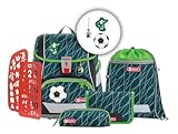 Step by Step Schulranzen-Set 2IN1 Plus, Soccer World, 6-teilig, grün, ergonomischer Tornister mit Reflektoren, höhenverstellbar mit Hüftgurt, für die 1. bis 4. Klasse, 19L