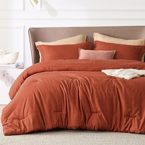 Image of Bedsure Full Comforter Set - Burnt Orange Soft Bedding for All Seasons, Cationic Dyed Bed Set, 3 Pieces, 1 Full Size Comforter (82 inchx86 inch) and 2 Pillow Shams (20 inchx26 inch+2 inch)