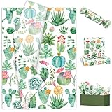 JarThenaAMCS 100 Sheet Cactus Tissue Paper Tropical Plant Wrapping Paper Watercolor Succulent Art Tissue for Summer Birthday Baby Shower DIY Crafts, 14 x 20 Inch