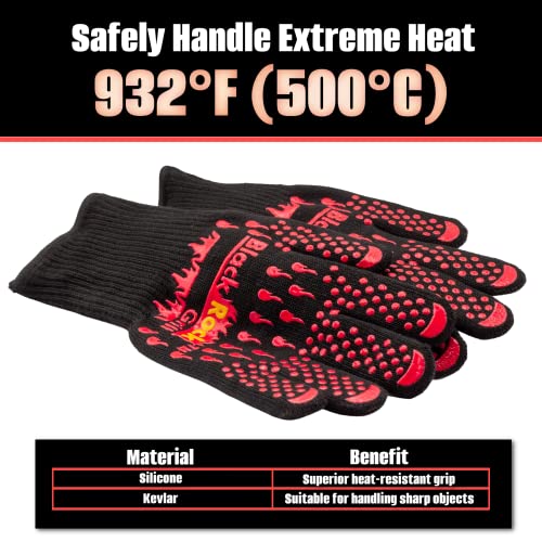 Black Rock Grill Fire & Heat Resistant Cooking Gloves 923F -28cm Silicone Safety Oven Mitts with Fingers- Gloves for Grilling, BBQ, Fireplace, Lava Stones, EN407,EN388, EN ISO 21420 Certified (Medium)