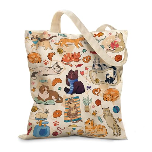 Canvas Tote Bag for Women, Large Aesthetic 40x38cm Women's Totes with Stylish Cat Design, Canvas Tote Bags for Women, Eco-Friendly Shopping Bag, Canvas Tote Bag with Design for School Daily Use