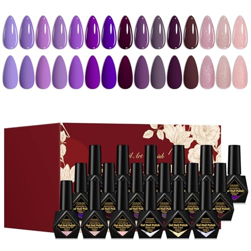 Set de Esmaltes en Gel Morado 15 Colores Lavanda y Violeta