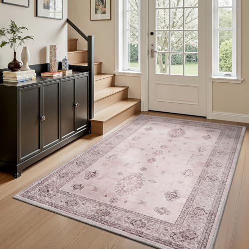 AMOAMI-3X5 Area Rug-Soft Washable Vintage Throw Accent Rugs for Living Room, Entryway, Bedroom, Kitchen, Bathroom, Laundry Room, Kitchen, Bathroom, Bedside, No Slip Beige