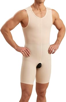 MARENA MB2 Zipperless Mens Sleeveless Bodysuit - Post Surgery Compression Garment Beige, Small