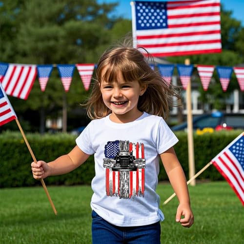 Image of Boys 4th of July Shirts-Toddler Girls Patriotic American Flag Tees Kids Memorial Day USA T-Shirts 2-7T