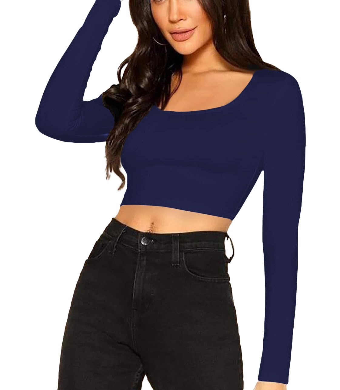 Women's Comfy Cotton Full Sleeves Tops Scoop Neck Crop Top Women-picture-27