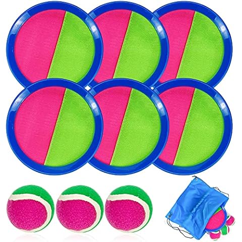Toss and Catch Ball Set,Catch Game Toys with 6 Paddles and 3 Balls,Beach Toys Paddle Ball Game Set,Perfect Outdoor Paddle Ball Beach Games Backyard Ball Throw Sports Games for Kids Adults Family Cover