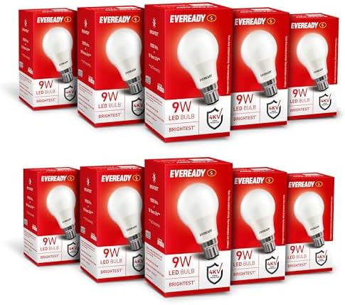Eveready Base B22 9-Watt LED Bulb (Pack of 10, Cool Day White Light)