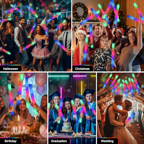 wellent 55 PCS Foam Glow Sticks, Foam Light Up Sticks Party Supplies with 3 Mode Colorful Flashing, Glow Sticks Bulk Party Pack, Led Foam Sticks for Birthday, Wedding, New Year, Carnival, Concert - image 6