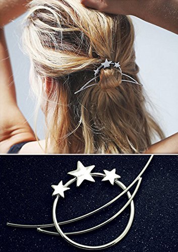 Minimalist Romantic Crescent Moon Star Starry Sky Set Pierced Barrette Hair Fork Stick Slide Tuck Comb Clip Shawl Scarf Pin Brooch Hairpin Styling Ponytail Holder Bun Maker Tool Accessories GIFT