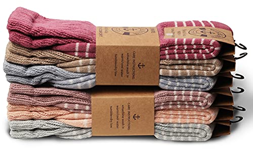 Yacht & Smith 6 Pairs Womens Cotton Slouch Socks, Womens Knee High Boot Socks (Striped Neutral) #TOP3