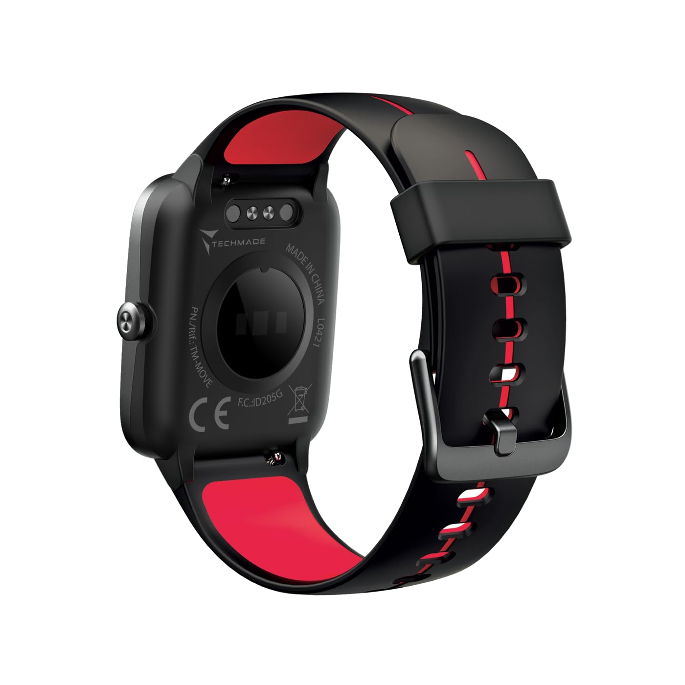 TECHMADE MOVE Smartwatch Unisex con Contapassi, Frequenza Cardiaca, Sonno, Sport CON GPS INTEGRATO, per attività in door e out door | Android e iOS (cinturino nero con riga rossa)