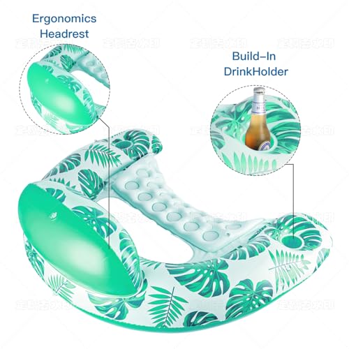 Image of COOLCOOLDEE Pool Float with Canopy, Cup Holder - XL Pool Chair Lounge Float with Adjustable Sun Shade Cover, Drink Holder, Ergonomic Headrest,Inflatable Pool Float for Adults