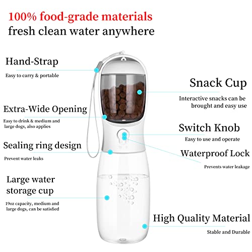 Kactoily Large Dog Travel Water Bottle Portable Leak Proof Pet Water Bottle With Food Container, 2-In-1 Dog Travel Water Bottle For Walking, Portable Water Bottle For Travel, Outdoor(White) #TOP1