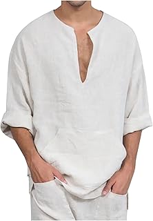 Men's O/V Neck Solid Color Regular Fit Linen Shirts Shirts for Men Adult Sommer Shirts Breathable Dress Shirts Commute Shirts Lightweight Muscle T Shirts Compression Shirts for Men
