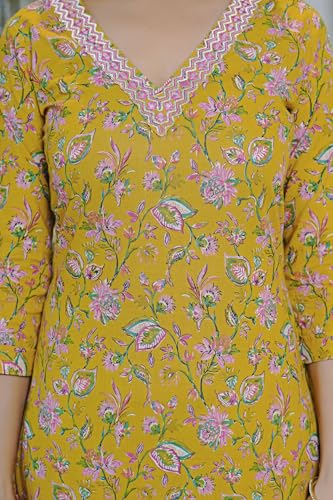 Image of MIRCHI FASHION Pure Cotton Women Straight Printed Embroidery Work Kurti Set with Dupatta and Pant