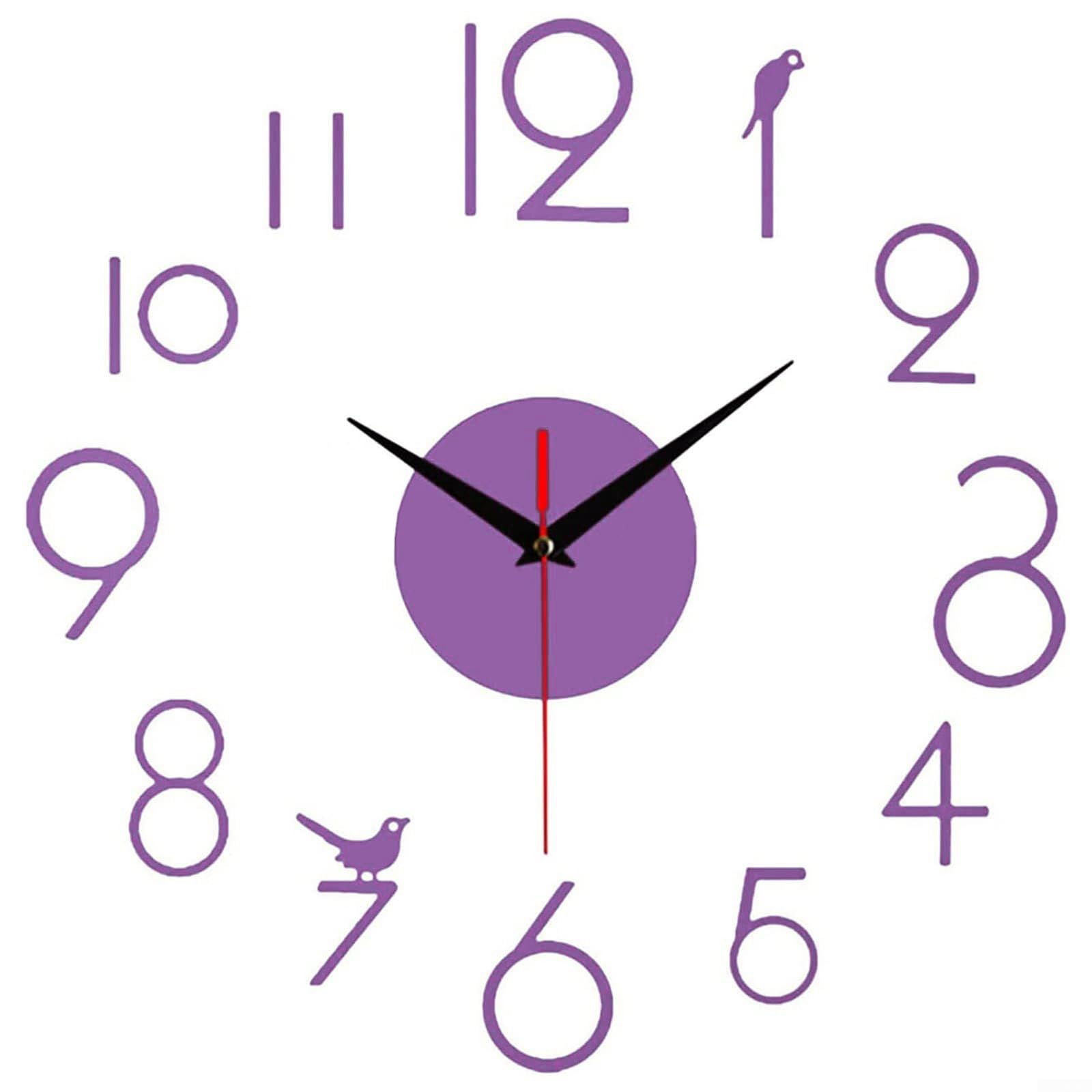 Horloge murale 3D violette pour salon et chambre à coucher contemporaine