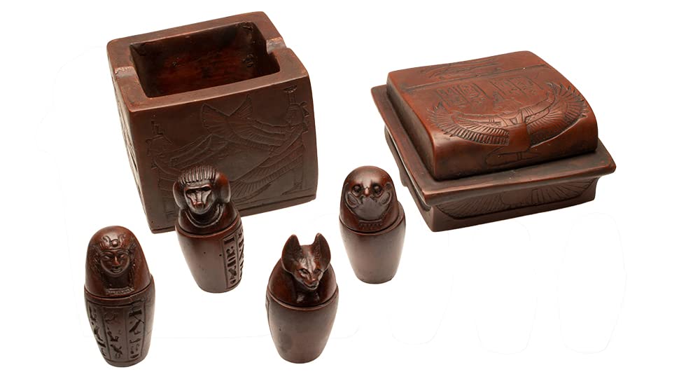 Discoveries Egyptian Imports - Canopic Jars Brown Set of 4 in Container - 4.5" - Made in Egypt