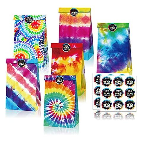 Tie Dye Party Favor Bags, 12 Pieces Camouflage Candy Treat Bags Colorful Tie Dye Party Goody Bags Retro Theme Gift Paper Bags Party Decoration Paper Bags for Birthday Wedding Cover