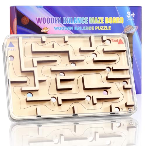 Handheld Fidget Brain Teaser Puzzle Game for Kids - Challenging Wooden Labyrinth Marble Maze for Boys - Fun Brain Teaser Fidget Toys for Travel Christmas Stocking Stuffer for Kids Ages 3 4 5 6 7 8