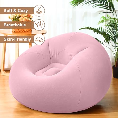 Image of Realspring 12 Pcs Inflatable Bean Bag Chair, Air Pump,Pink