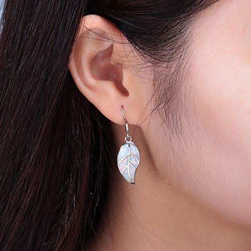 CiNily 18K White Gold Plated Leaf Opal Dangle Drop Earrings for Women Teen Girls Hypoallergenic Opal Jewelry Gift3