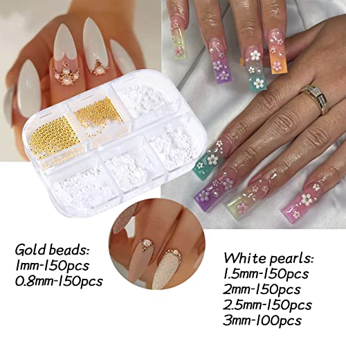 Nail Art Pearls Flatback Pearls Nail Charms With Rhinestones Gold White Half Round Nail Art Supplies Luxurious Design Nail Gems Accessories For Women Nail Decorations #TOP3