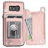 Vaburs S8 Case Wallet with Card Holder, Premium PU Leather Double Magnetic Buttons Flip Shockproof Protective Cover for Samsung Galaxy S8(Rose Gold)