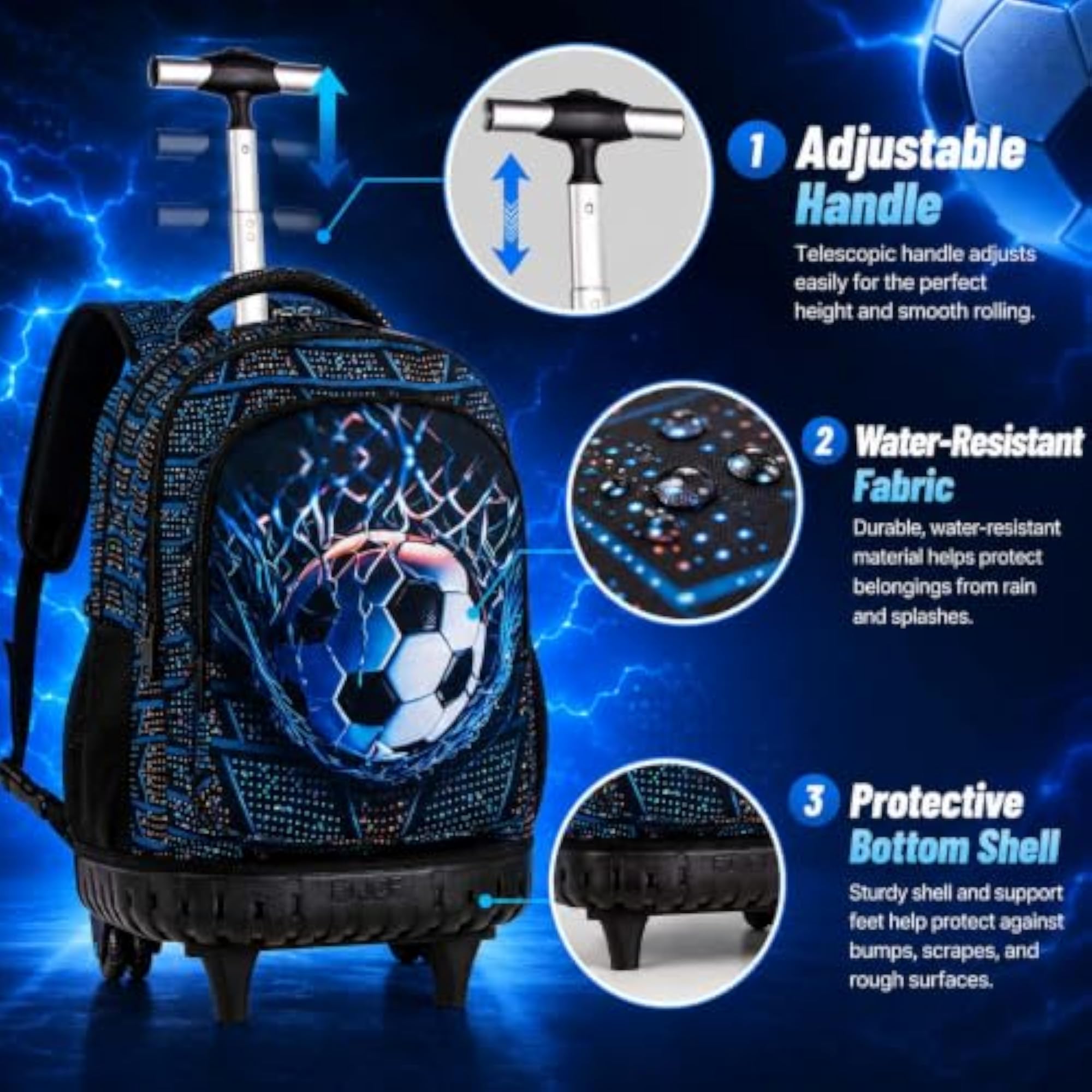 3Pcs Rolling Backpack Set for Boys and Men
