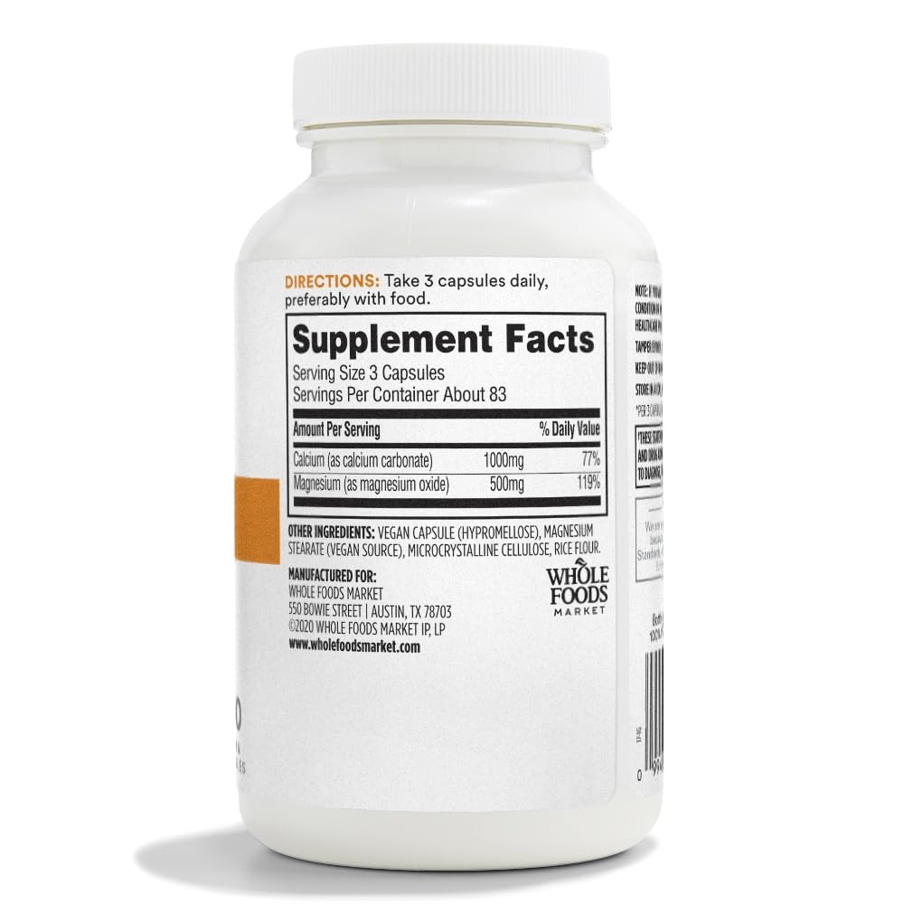 365 by Whole Foods Market, Cal-Mag 2:1 Ratio, Easy-to-Swallow Vegan Capsules, 250 Count — Amazon image 2