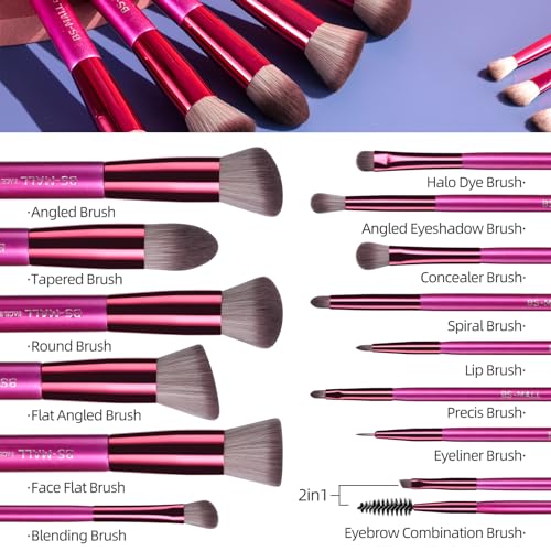 Image of BS-MALL Makeup Brushes 14 pcs Makeup Tools Kit Premium Synthetic Powder Foundation Contour Concealers Lip Brushes with Makeup Sponge & Eyeshadow Applicator Kit
