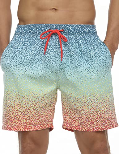 Nonwe Men's Surf Shorts Fashion Printed Summer Beach Soft Washed Retro Drawstring Beach Trunk Red 30