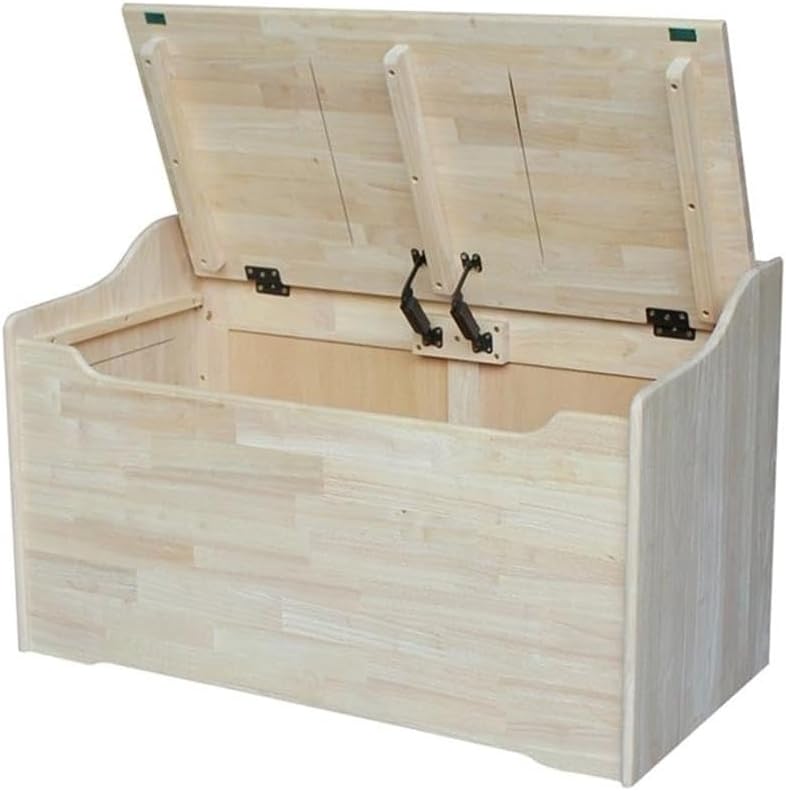 Pemberly Row 37" Solid Wood Toy Storage Box, Natural Finish, Butcher Block Surface, 2 Safety Hinges, CPSIA Compliant, 38" W x 23" H x 19" D, Durable Design for Kids' Room or Playroom Organization