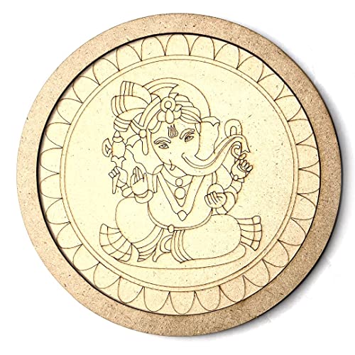 Image of Adikala MDF Ganpati Ji Engraved Design Wall Plate Base With Frame Cutout For DIY Craft-Set Of 2