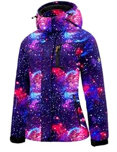 GEMYSE Damen Skijacke Wasserdicht Fleece Winterjacke Winddicht Schneejacke mit Kapuze für Outdoor Aktivitäten und Sport(Marineblauer Stern, M)